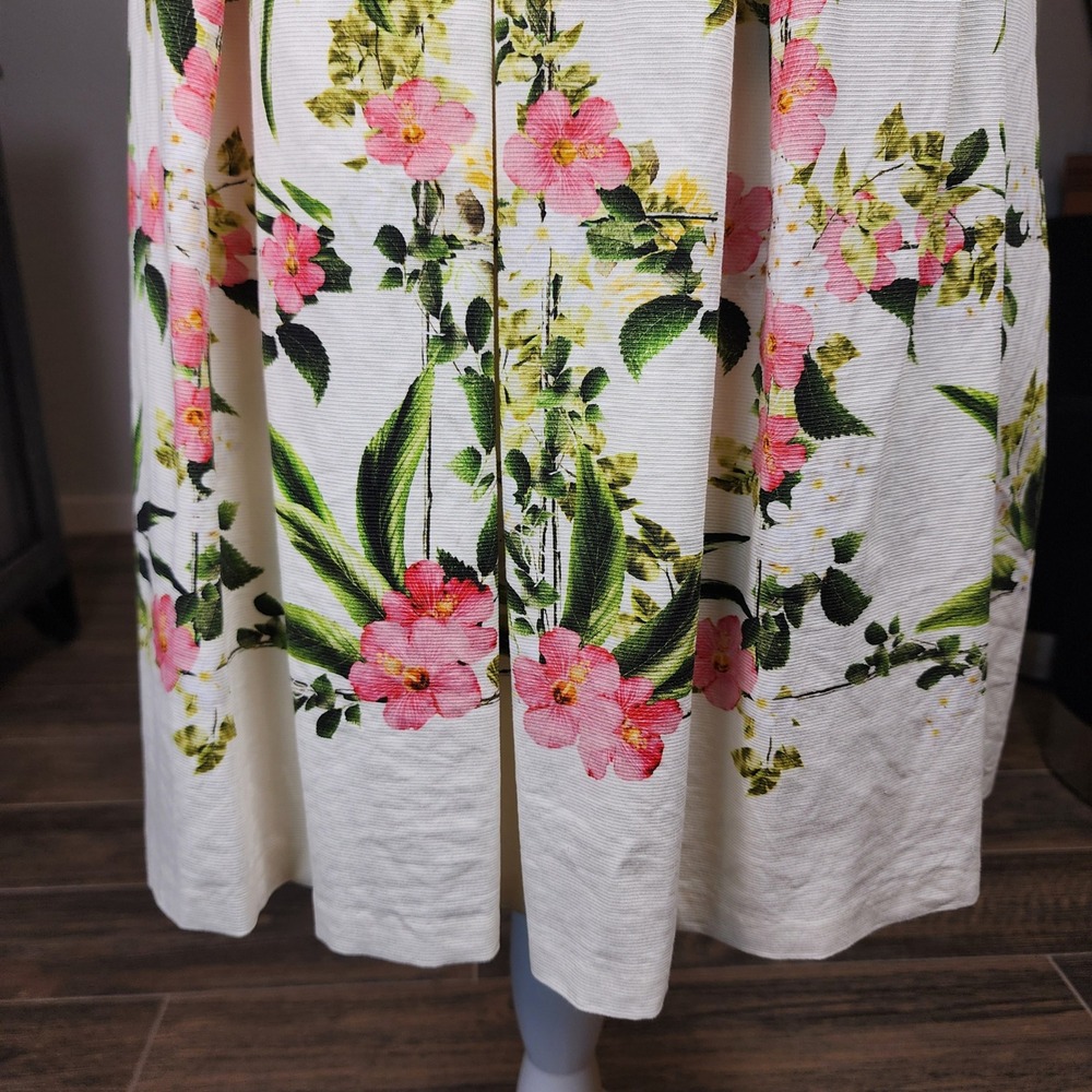 Talbots A-Line Skirt White Womens 8 Pink Floral Hibiscus Box Pleat Wedding Guest - Picture 3 of 8